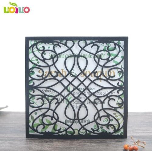 50pc China Vintage Laser Cut Wedding Invitations black Party Elegant Luxurious invitation Card Paper