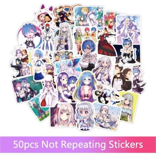 50Pcs/Set cute Re:Life in a Different World From Zero Anime Stickers Girl Toys Cartoon Rem Ram Movie Souvenir Stickers Toys