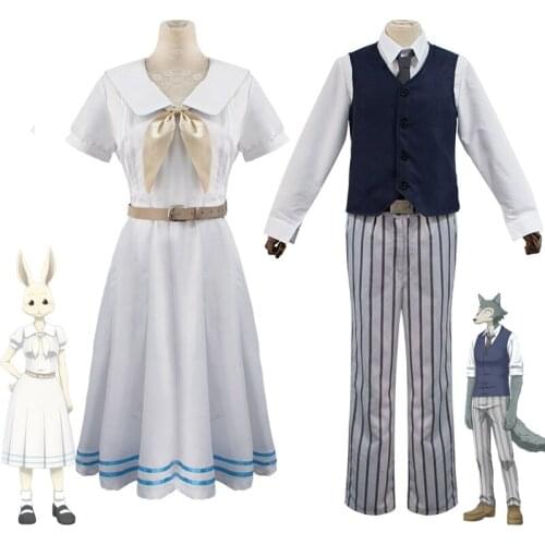 Anime Beastars Legoshi Haru Cosplay Costumes For Men Women Grey Wolf Academy Suit Uniform Bunny White Dress Halloween Costume