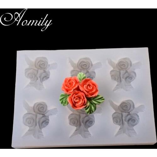 Aomily 6 Holes Rose Flowers Silicone Resin Epoxy Mold DIY Jewelry Decoration Pendant Bracelet Making Molds Cake Decorating Tools