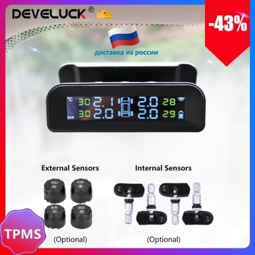Smart Car TPMS Tire Pressure Monitor System Automatic Brightness Control Attached Glass wireless Solar Power tpms with 4 Sensors
