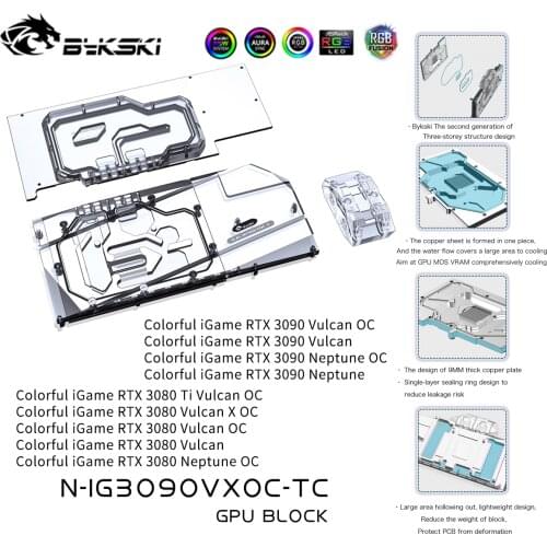 Bykski GPU Block With Active Waterway Backplane Cooler For Colorful iGame RTX 3090 3080 Neptune / Vulcan N-IG3090VXOC-TC