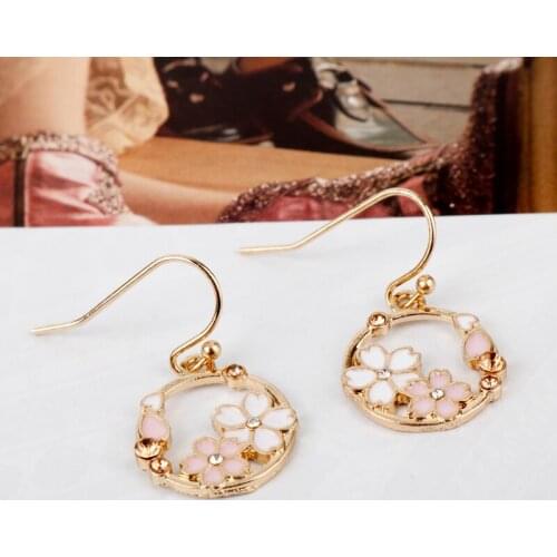 Dongsheng Fashion Womens Earring Sweet Flower Crystal Pink Bangle Hollow Cardcaptor Sakura Earrings Female Girl Party Gift