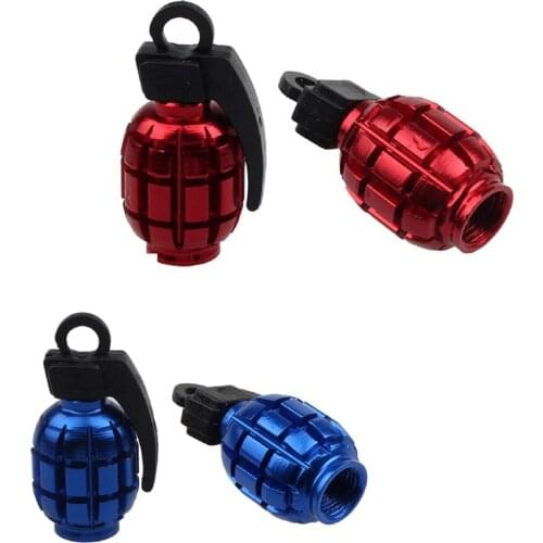 2PCS Grenade Alloy Valve Caps Dust Covers Bike Bicycle MTB BMX Car (RED)