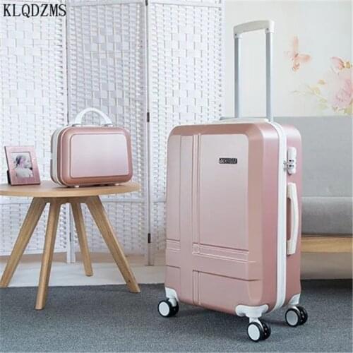 KLQDZMS 20/24Inch ABS Rolling Luggage Set Spinner Womens Retro Handbag Suitcase Wheel Trolley Women Cabin Travel Bag