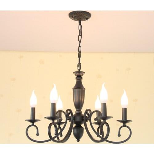 Wrought Iron black Chandelier E14 Candle Black Vintage Antique Home Chandeliers hotel restaurant living room hanging lamp
