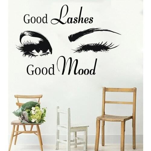 Beauty Salon Wall Decals Good Lashes Good Mood Phrase Wall Stickers For Woman Room Beautiful Eyelashes Decor Fashion Room Y343
