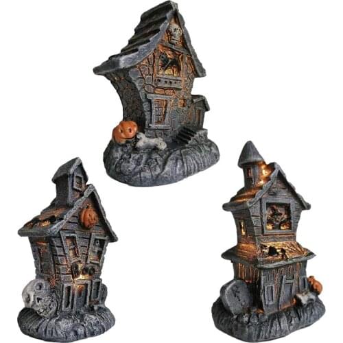 Halloween Mini Haunted House Light Ornament Skull Pumpkin House LED Lamp Luminous Spooky Decoration For Home Party Supplies