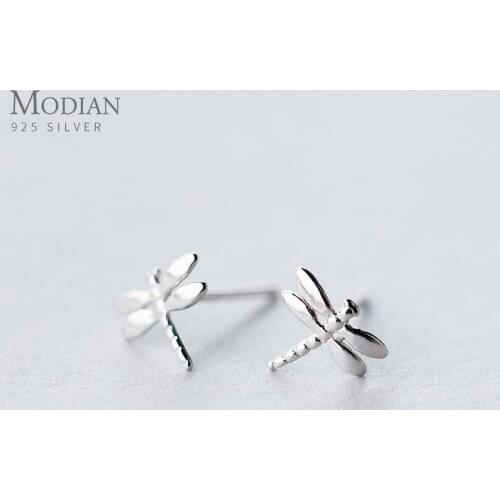 Modian Genuine 925 Sterling Silver Fresh Small Simple Dragonfly Stud Earrings for Girls And Kids Fine Sterling Silver Jewelry