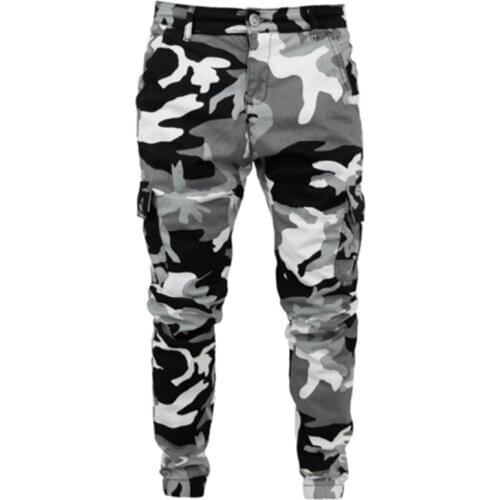Camouflage Style Men Jeans Jogger Locomotive Pants Military Pants Slim Fit Pocket Cargo Pants Hip Hop Trousers Men Pencil Pants