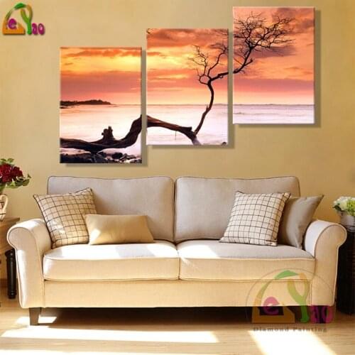 Triptych Diy 5d Diamond Painting Red Tree 3 Pieces Full Square Diamond Mosaic Embroidery Sunset Landscape Rhinestone Decoration