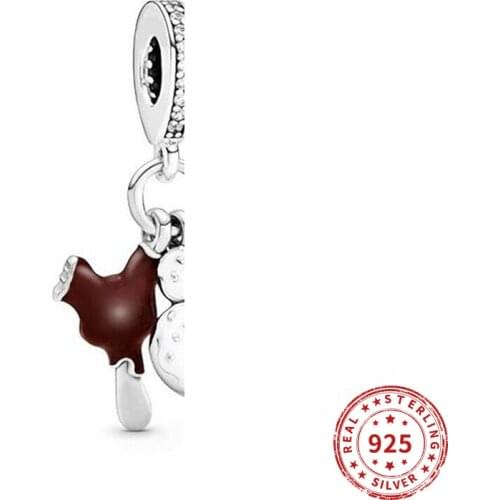 Real 925 sterling silver Beads Mouse Shape Ice Cream Crystal Charm Suitable fit Original Pandora Bracelet Jewelry