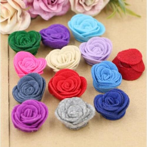Wholesale 50PCS/Lot Non Woven Flet Fabric Rose Flowers Flatback Handmade Floral Button Patch Sticker Roses Fit Girls Hair Clips