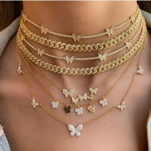 18K Gold Plated Butterfly Choker Necklace with AAA Zircon Stone Chain Necklace Collar Charm INS Jewelry for Women Party Gift