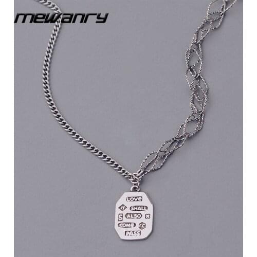 Mewanry 925 Sterling Silver Necklace Fashion Vintage Hip Hop Rock Party Creative Octagonal Square Card Jewelry Gifts Wholesale