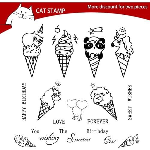 CAT STAMP Cute ice cream Transparent Clear Stamps For Scrapbooking Card Making Photo Album Silicone Stamp DIY Decorative Crafts