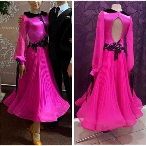 Ballroom dance dress for girls ballrom dancing wear ballroom dance clothing trumpet sleeves stage costumes cerise color