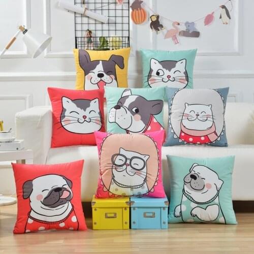 Cat And Dog Pet Series Cotton And Hemp Pillow Sofa Pillow Cover Cartoon Pillow Office Truck Backrest Home Decor