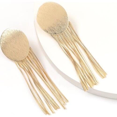 Pauli Manfi 2021 Fashion Simple Metal Round Long Tassel Earrings Womens Creative Pop Party Jewelry Accessories