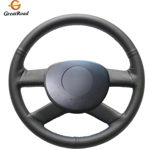 Hand-stitched DIY Black Genuine leather Car Steering Wheel Cover for Volkswagen VW Polo 2003-2006