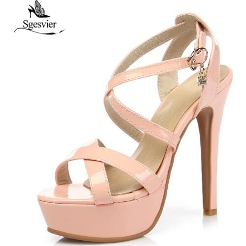 Sgesvier Summer Sexy Women Sandals Open Toe Thin High Heels Platform Sandals Black Beige Pink Shoes Woman Plus US Size 3-17 B365