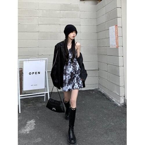 Women Dresses Womens 2021 Summer Tie-Dyed Short Dress With Suspenders Vestido De Mujer Femme Robe