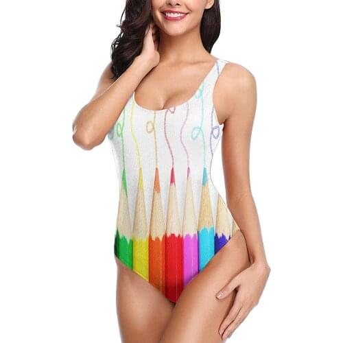 Womens Sexy One-Piece Swimsuits Bikini Bathing Suit Monokini Swimwear Colored Pencils Personalized