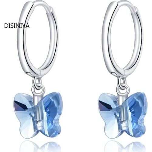 Genuine 925 Sterling Silver Crystal Butterfly Stud Earrings for Women silver Jewelry 2020 Brincos wedding Earring ESCE33959