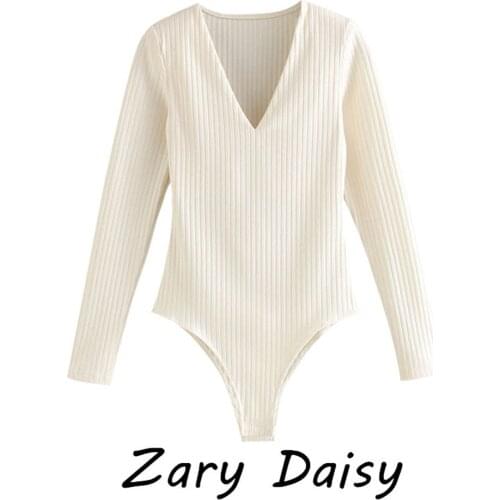 Zary Daisy European and American retro slimming show thin collarbone white sweater pullover V-neck sweater slimming T-shirt jump