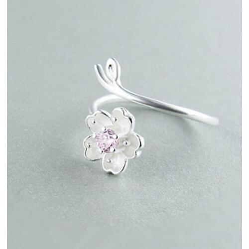 The Cherry Blossom Branch Rings for Women Adjustable Flower Finger Ring Women Ring Bagues Strass Joyas De Acero