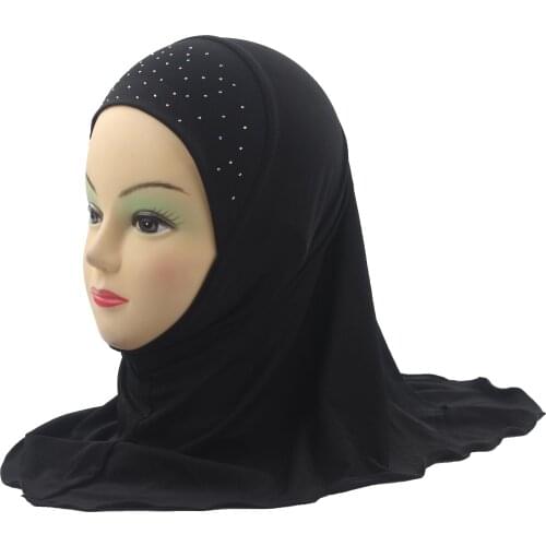 12pcs One Dozen Muslim Kids Girls Hijab Islamic Shawls Scarf Beautiful Drill on Hijab Back Simple Style Wholesale