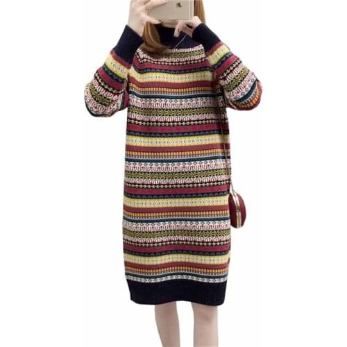 2019 Spring autumn fashion striped knit dress turtleneck sweater women Long sleeve pullovers winter Bottoming shirt dresses G507