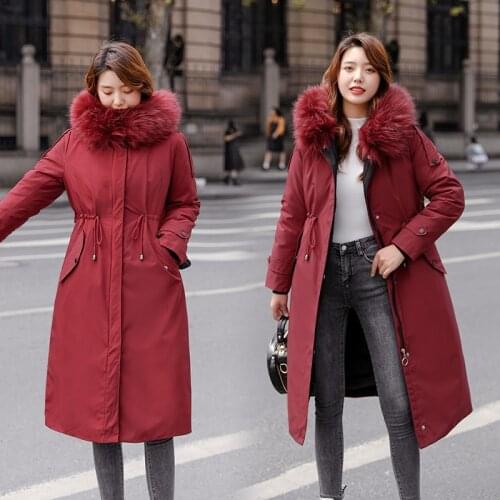 2021 Parkas Women Winter Jacket Thick Warm Long Coat Korean Loose Plus Size Jacket Wool Liner Fur Coat Hooded Outerwear Female
