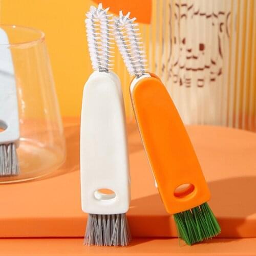 3-in-1 Cup Lid Cleaning Brush Multifunctional Hard Bristles Water Bottle Spout Small Gap Cleaning Tools Folding for Seam E7