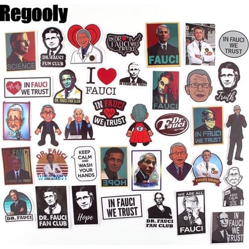 36pcs Anthony S. Fauci Cartoon scrapbooking Stickers packs Waterproof Skateboard Suitcase Guitar Graffiti decals pasters Kid Toy