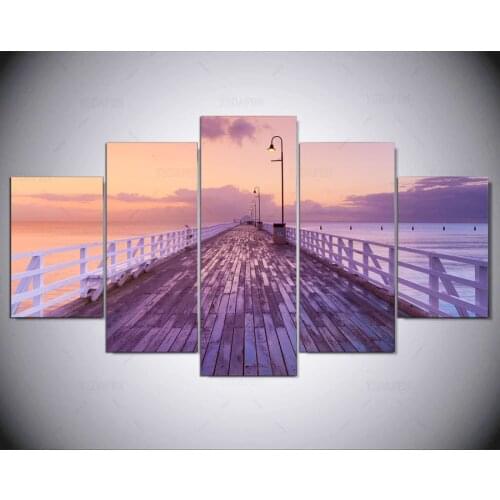 5 stuk canvas art pier natuur canvas schilderen rosy sky posters home decor foto voor woonkamer gratis ny-1109