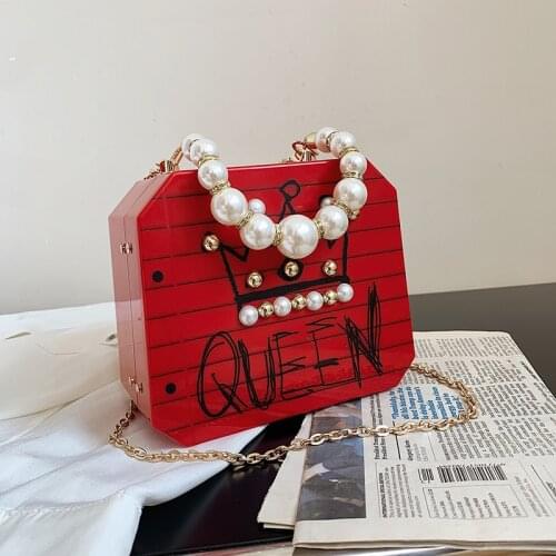 Acrylic Pearl Portable Chain Box Shape Evening Bag Crossbody Bag For Women 2021 New Chain Shoulder Messenger Handbag And Purse