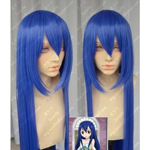 Anime Fairy Tail Wendy Marvell Cosplay Wigs Blue Long Straight Heat Resistant Synthetic Hair Wig + Wig Cap