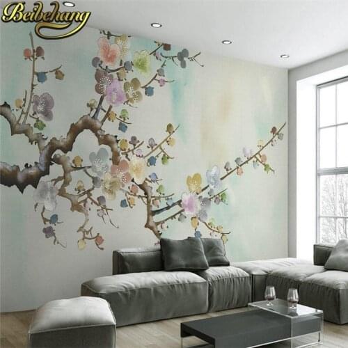 Beibehang Modern new Chinese color ink plum TV background wallpaper lounge restaurant restaurant papel de parede murals