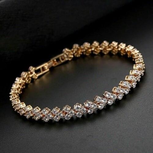 Women Bracelets Simple Luxury Round Zircon Light Gold Color Bangle Chain Girls Gift Wholesale Charm Wedding Jewelry