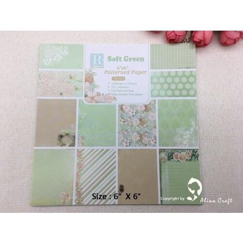AlinaCraft 24 sheet 6"X6" green flower patterned paper Scrapbooking paper pack handmade craft paper craft Background pad