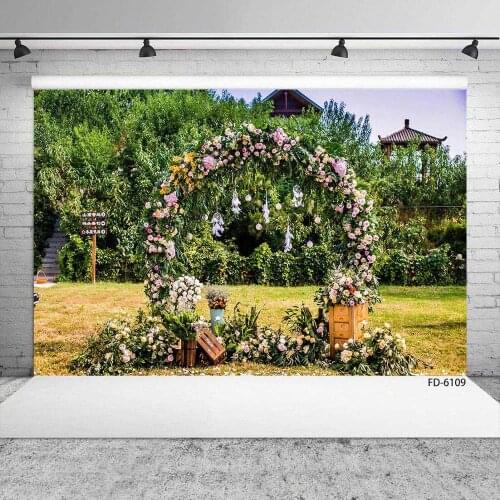 Flowers Door Grassland Photo Background Computer Printed Backdrop for Children Baby Portrait Wedding Photocall Photography Props