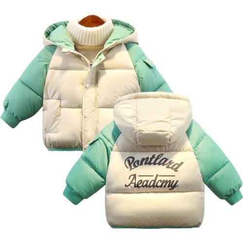Jacket for a boy 2021 Autumn Winter Children Cotton Clothing Baby Boys Girls Padded Hooded Outerwear Kids Color Matching Coat