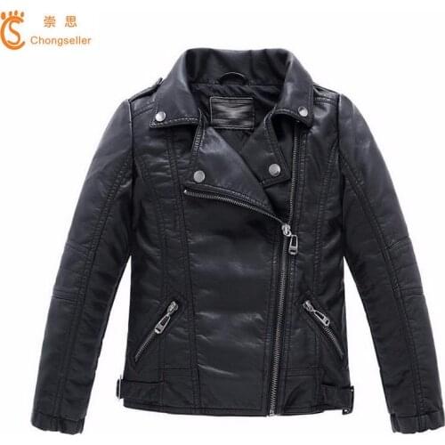 2018 Brand Winter Spring Girls Faux Leather Jacket Motorcycle Zipper Black Red Kids Cool Outerwear Children Manteau Fille