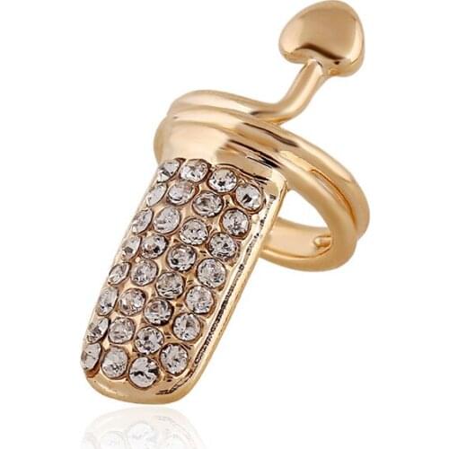 European Fashion Peach Heart Shape Resizable Alloy Finger Rings With Rhinestone