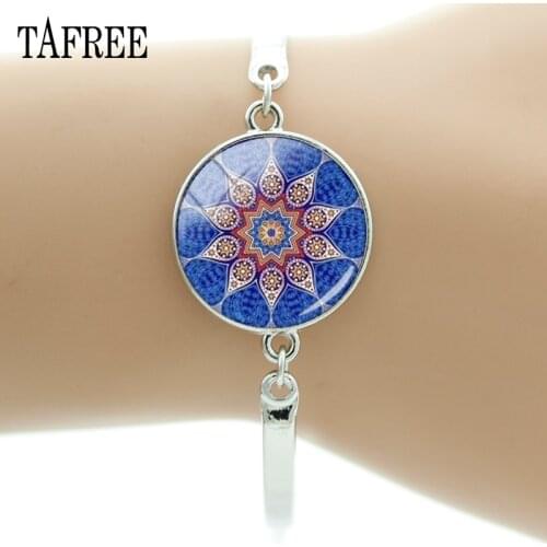 TAFREE Indian Henna Mandala Bracelets Fashion Unique Bangles For likers Silver Color Bracelets Bangles Yoga Women Jewelry HN118