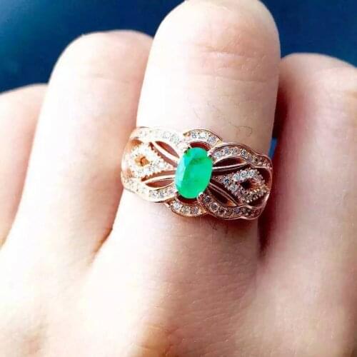 Natural green emerald Ring Natural gemstone ring 925 sterling silver trendy Elegant Hollow thick palace women party Jewelry