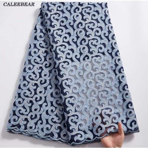 2021 High Quality Nigerian Lace Fabric Sky Blue French African Sequin Lace Fabric 3D Laser Embroidered Sequins Lace Fabric S2338