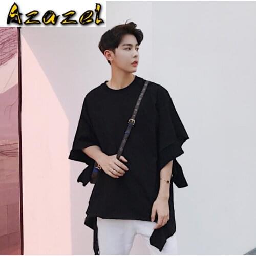 Summer Men personality alternative irregular broken hole tshirts mens short-sleeved t-shirt beggar dress nightclub costume