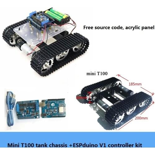Wifi Wireless Control Mini T100 Metal RC Robot Tank Chassis Kit + ESPduino V1 Controller Kit High Torque Motor DIY For Arduino